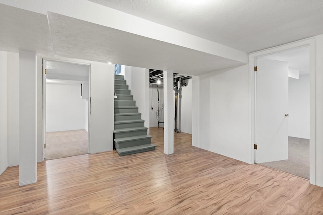 basement with light hardwood / wood-style floors