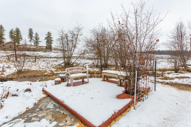 view of yard covered in snow