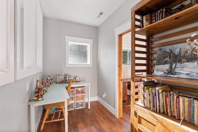 home office featuring dark wood-type flooring