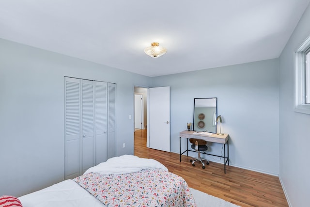 bedroom with a closet and wood-type flooring