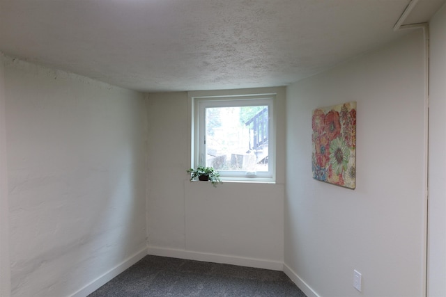 unfurnished room with a textured ceiling and carpet flooring