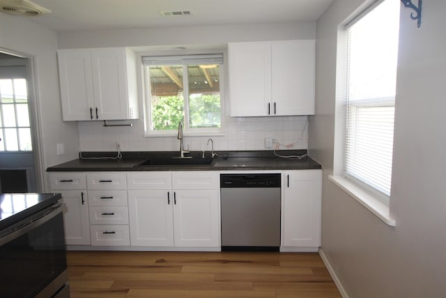 kitchen featuring sink, white cabinets, decorative backsplash, and appliances with stainless steel finishes