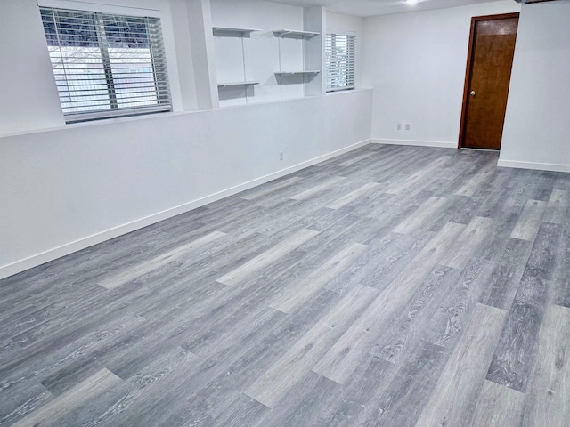 basement with hardwood / wood-style floors