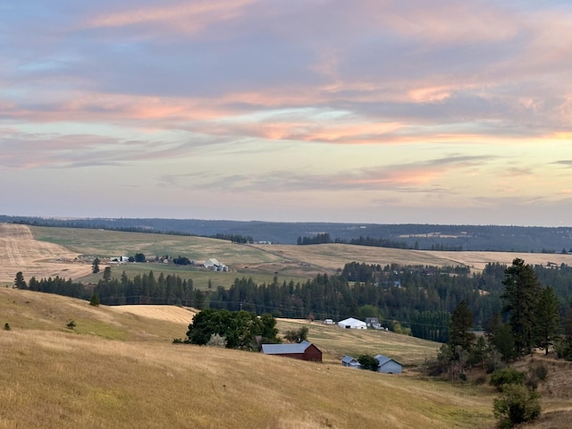 aerial view at dusk with a rural view