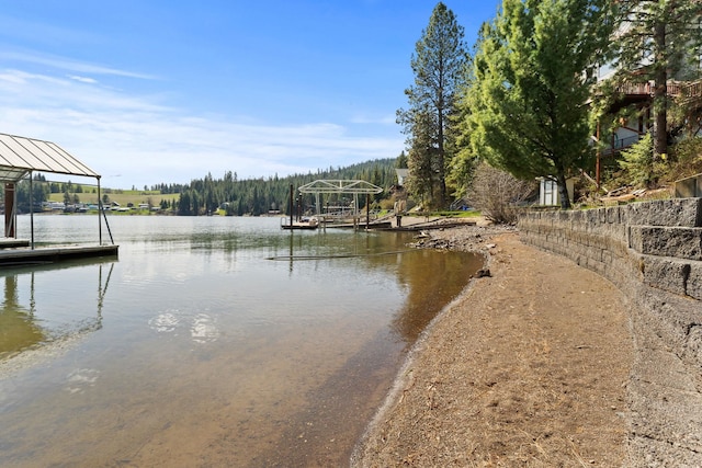 view of water feature with a boat dock