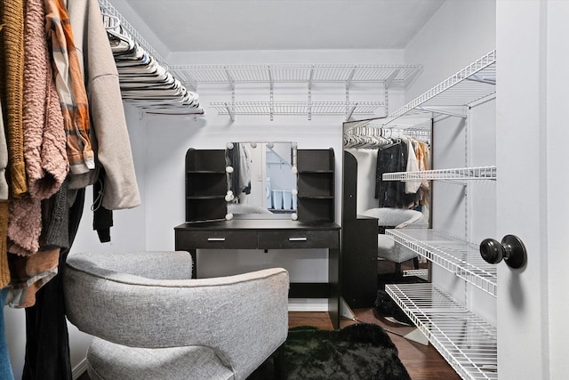 spacious closet with hardwood / wood-style flooring