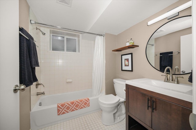 full bathroom with vanity, toilet, and shower / bath combo