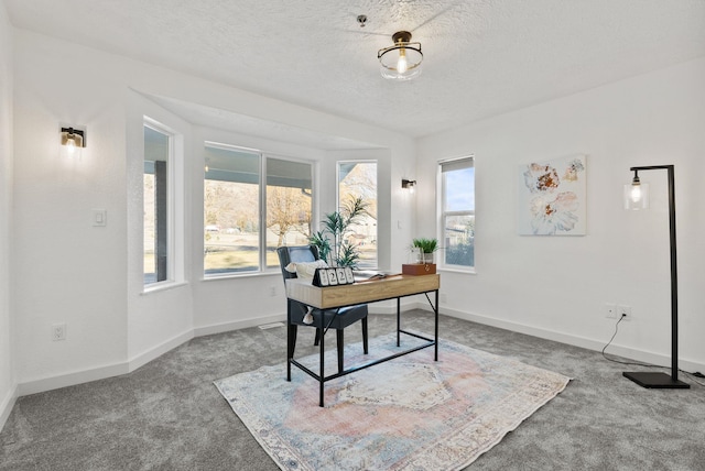 office featuring a textured ceiling and carpet flooring