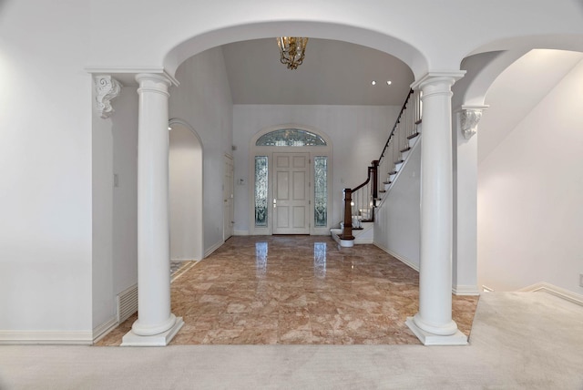 foyer with decorative columns