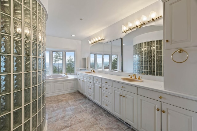 bathroom with vanity and a bathing tub