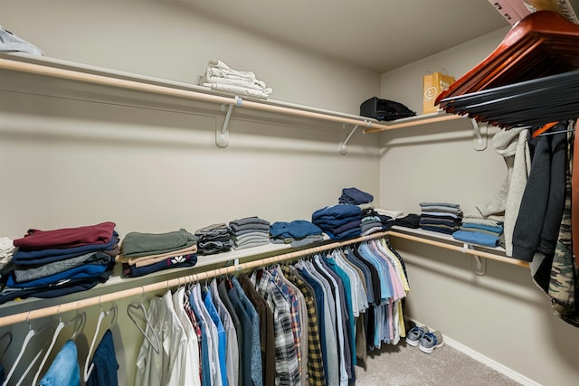 walk in closet with carpet