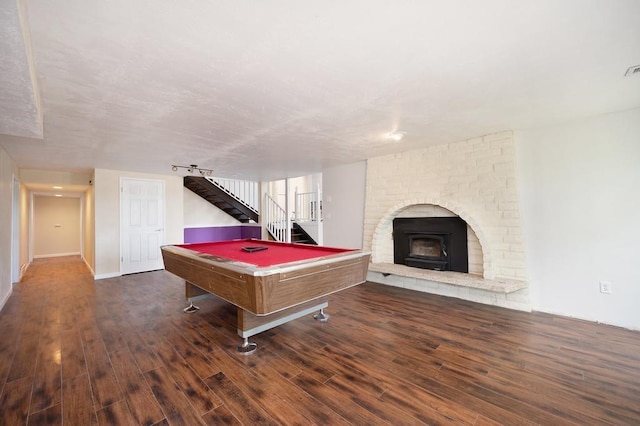 playroom featuring dark hardwood / wood-style floors and billiards