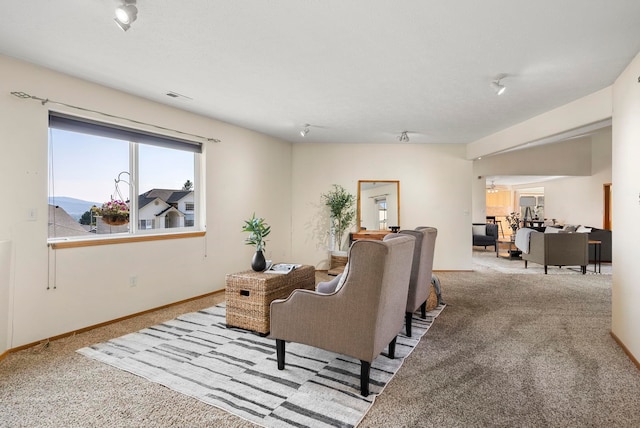 sitting room with light colored carpet