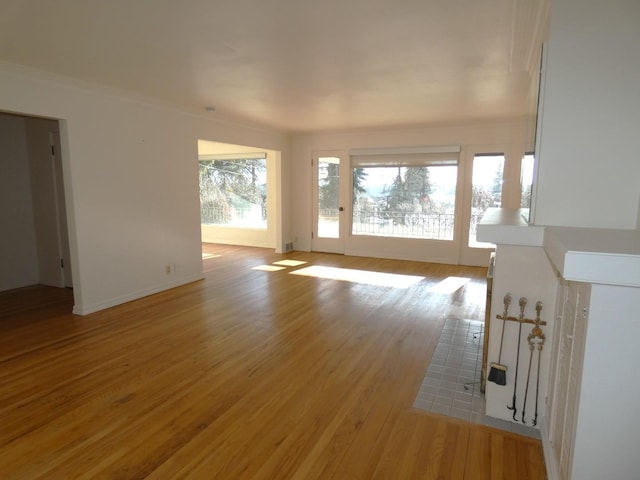 unfurnished living room featuring light hardwood / wood-style flooring