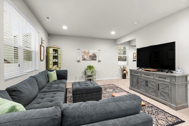 dining room with baseboards, recessed lighting, light wood-style floors, and visible vents