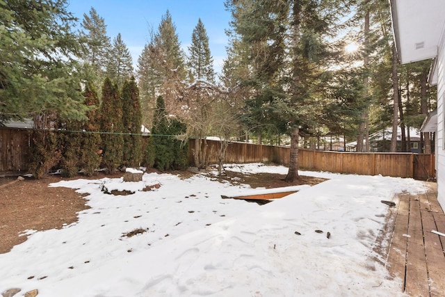 view of yard covered in snow