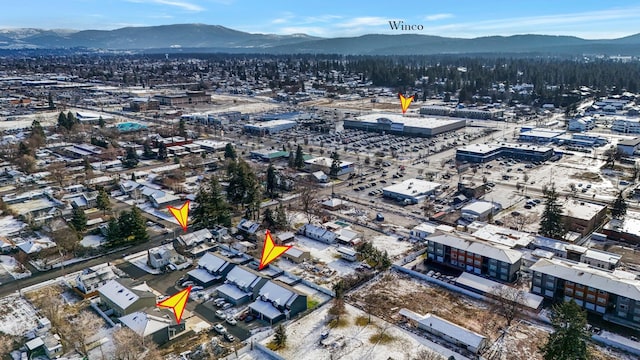 drone / aerial view with a mountain view