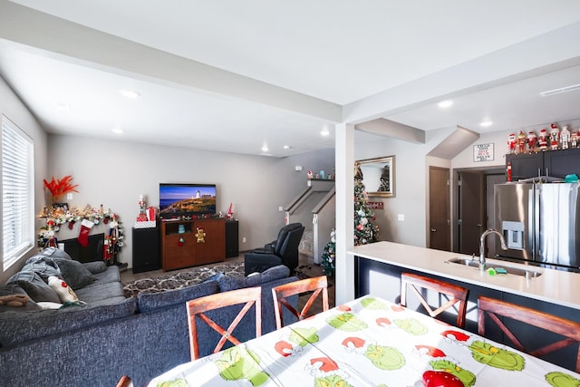 dining space with sink