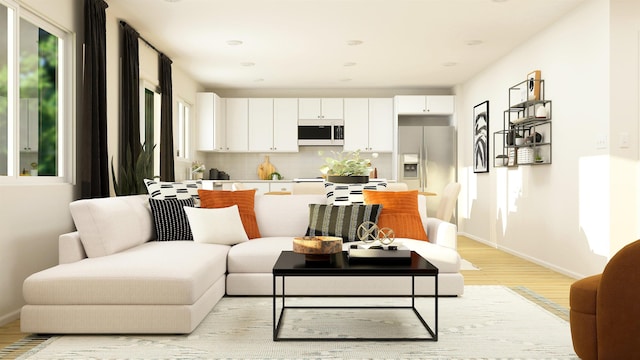 living room with light hardwood / wood-style flooring