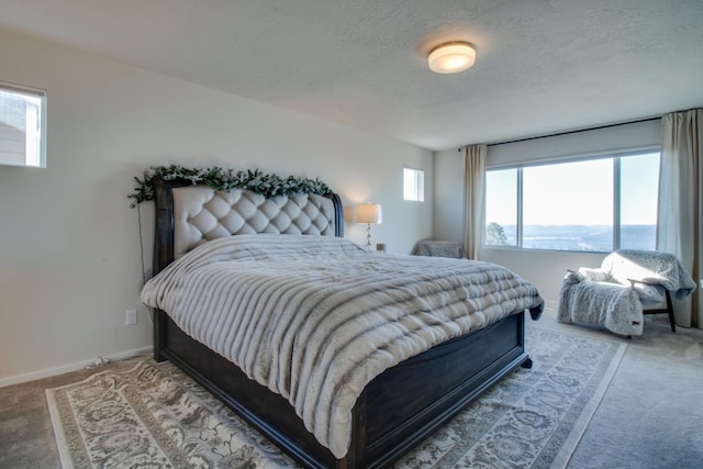 bedroom featuring carpet flooring and a textured ceiling