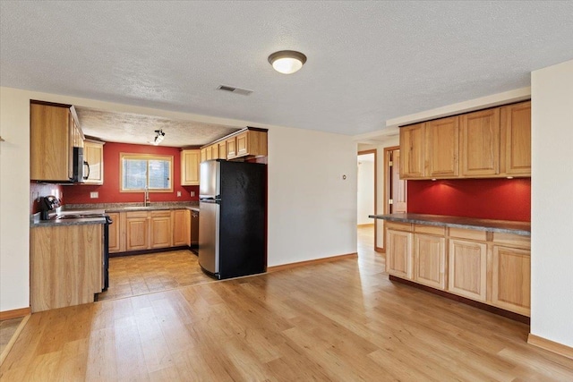 kitchen with sink, light hardwood / wood-style floors, a textured ceiling, and appliances with stainless steel finishes