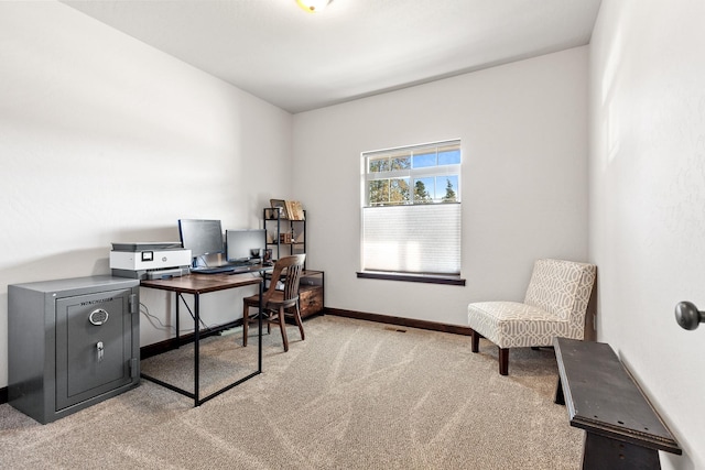 view of carpeted home office