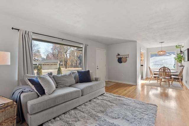 living room with light hardwood / wood-style floors