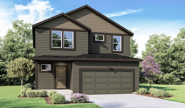 view of front of property with a garage and a front yard