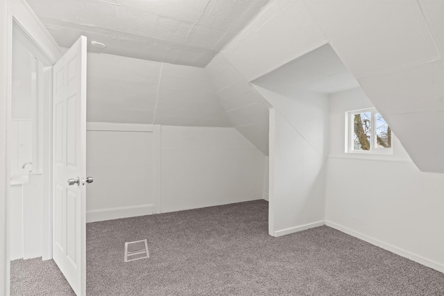 additional living space with vaulted ceiling and carpet floors