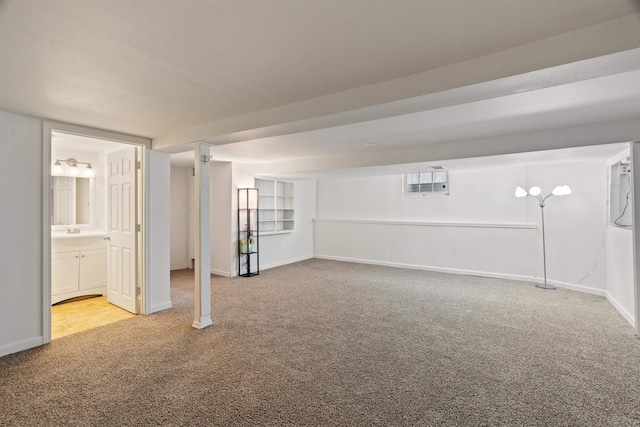 basement with light carpet