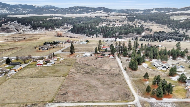 drone / aerial view featuring a mountain view