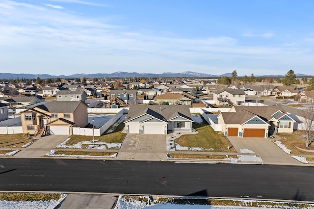 bird's eye view with a mountain view