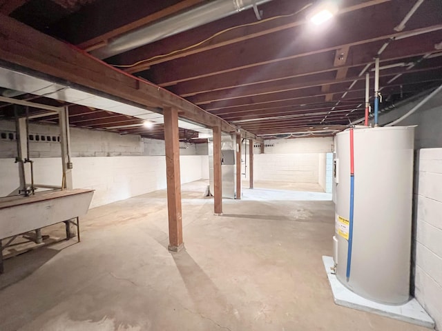 basement with water heater