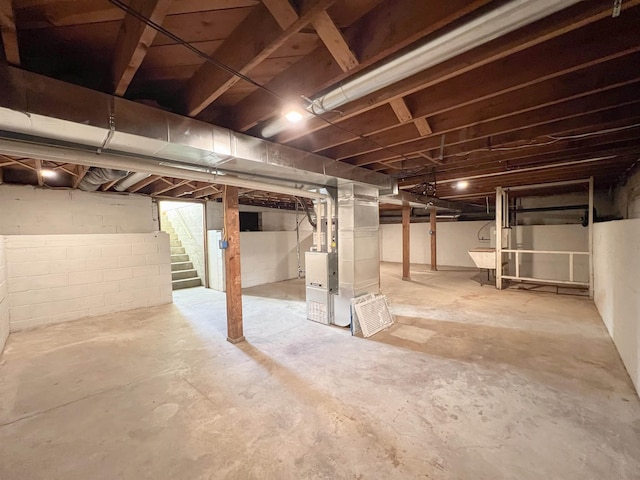 basement with heating unit