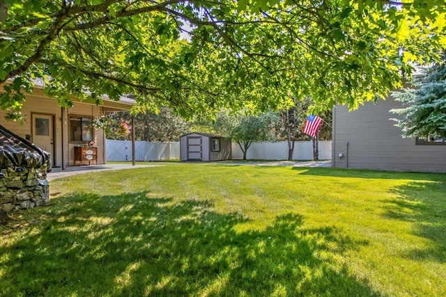 view of yard with a shed