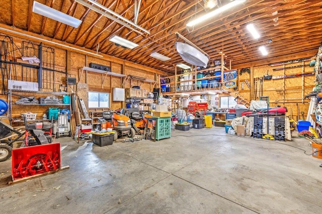 garage featuring a workshop area