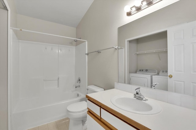 full bathroom with tile patterned flooring, vanity, bathtub / shower combination, and toilet