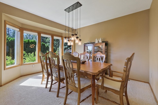 dining area with light carpet