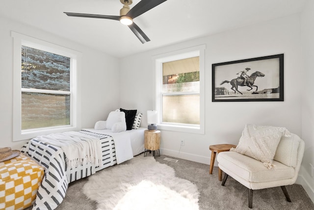 bedroom with carpet flooring and ceiling fan