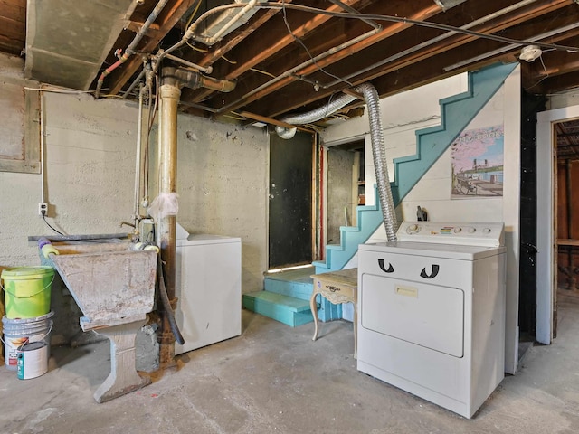 basement with independent washer and dryer