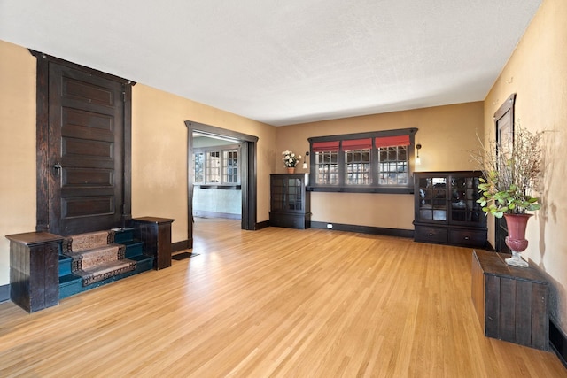 living room featuring hardwood / wood-style floors and a textured ceiling