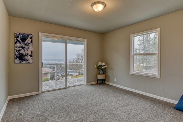 carpeted empty room featuring baseboards and a wealth of natural light