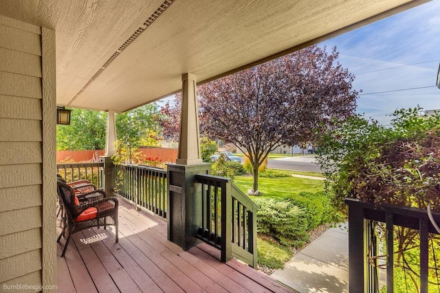 deck featuring a porch