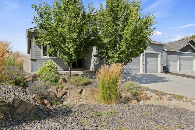 view of property hidden behind natural elements with a garage