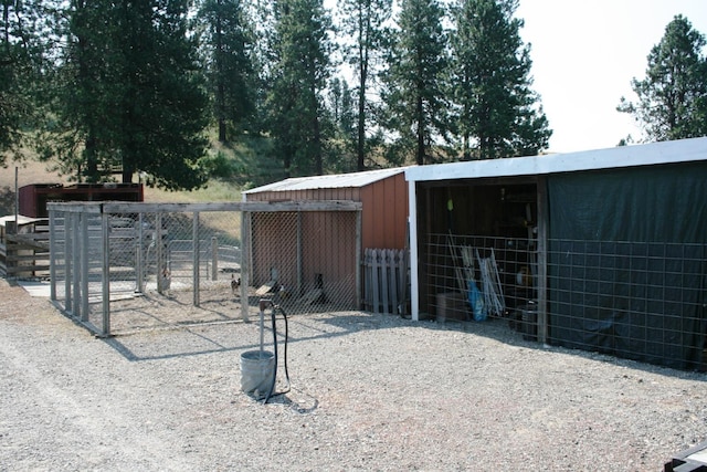 exterior space with an outbuilding