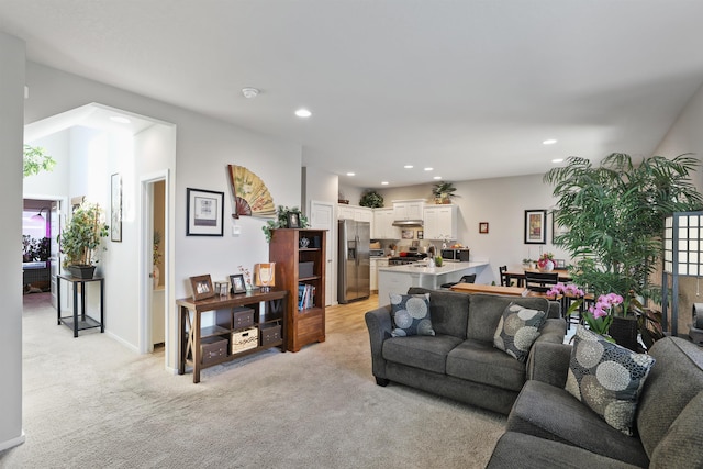 living room with light carpet