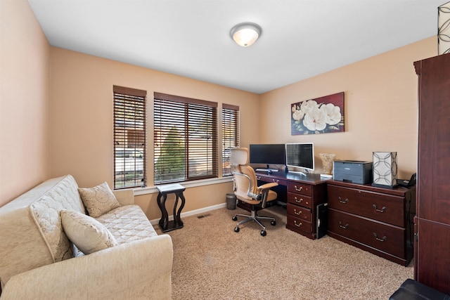 view of carpeted home office