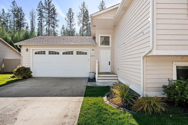 exterior space with a garage