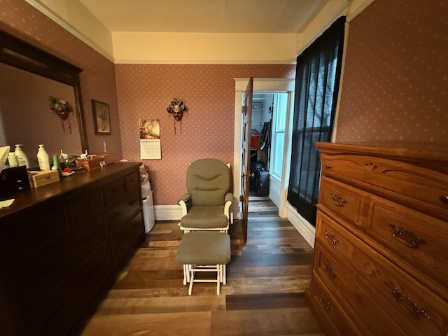 living area with dark wood-type flooring