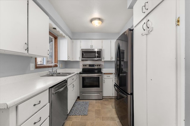 kitchen featuring appliances with stainless steel finishes, sink, and white cabinets